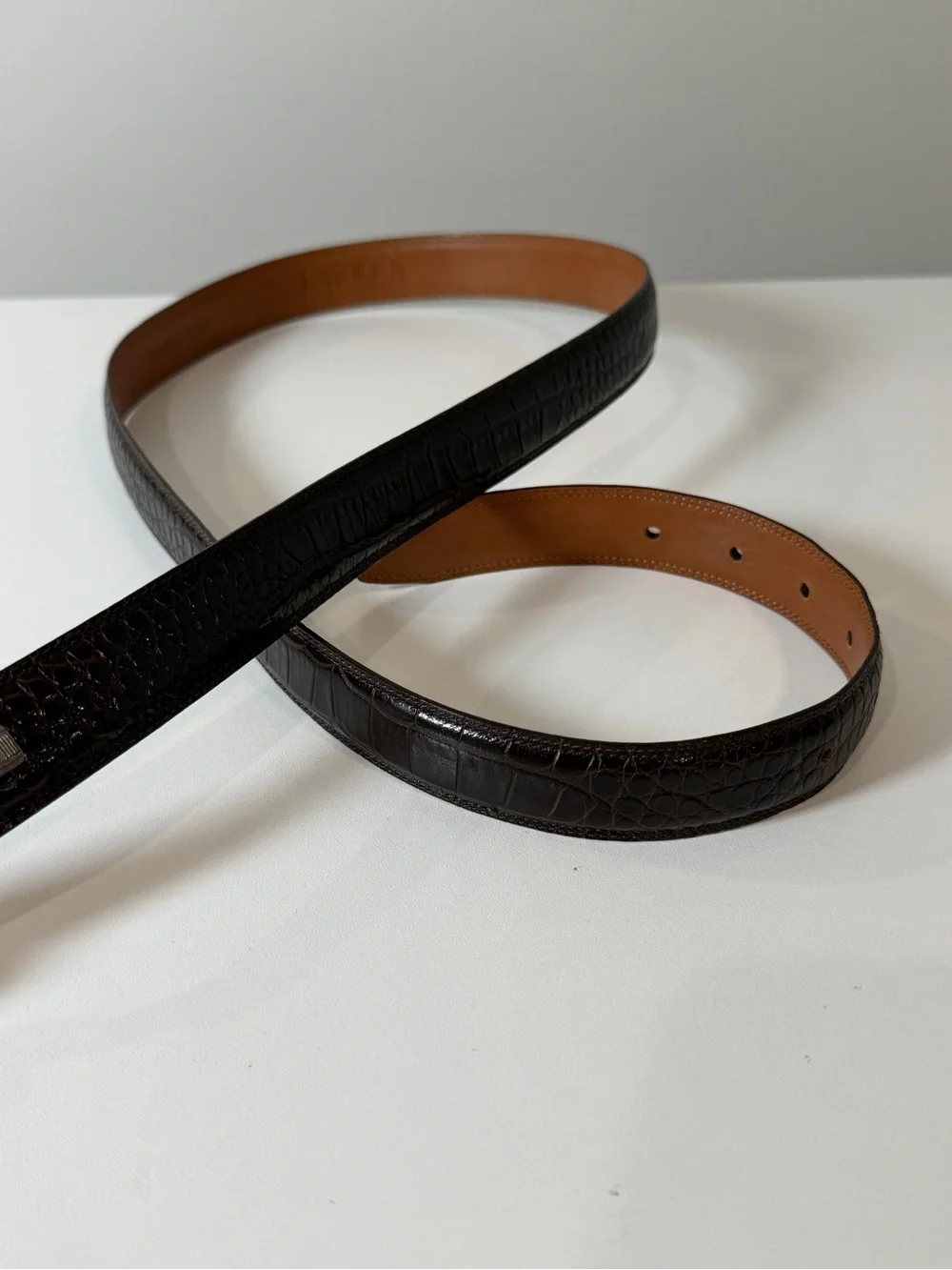 Ralph Lauren Women’s 3X Dark Brown Croc-Embossed Genuine Leather Belt Lux